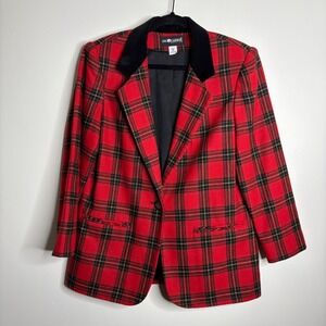 Vintage Sag Harbor Red Plaid Blazer Wool 90s Preppy 10P Tartan Academia